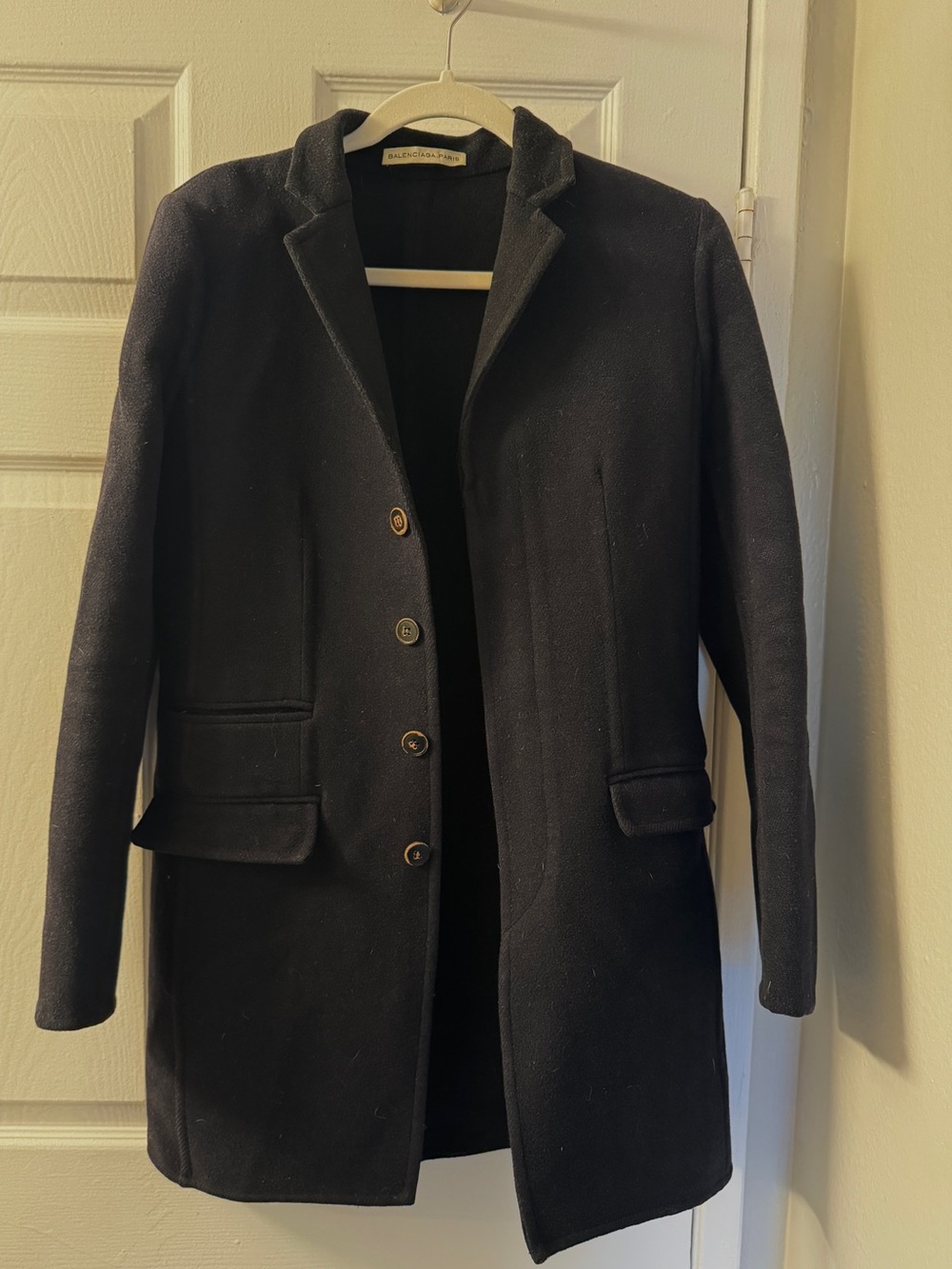 Balenciaga Women's Black Wool-Blend Trench Coat